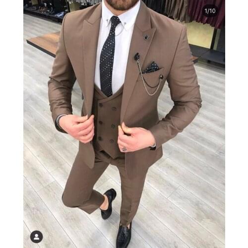 Latest Coat Pant Design Casual Brown Men Suit Slim Fit 3 Piece Tuxedo Prom Wedding Suits Custom Groom Blazer Terno Masculino
