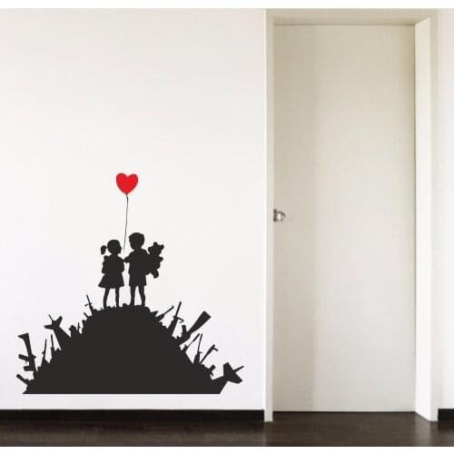 Banksy Us & Them Boy Girl Balloon Love Red Heart Baby Room Home Decal Removable Vinyl Art Wall Sticker Autocollant Mural B086
