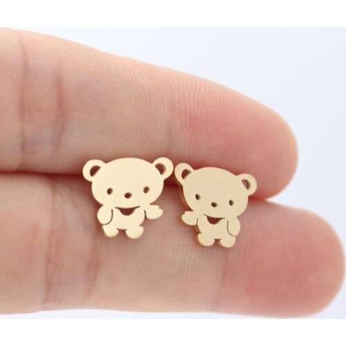 Wholesale 10Pair/Lot Cute Bear Stainless Steel Earrings Women Girls Love Animal Studs Earrings Brincos Christmas Gift Jewelry