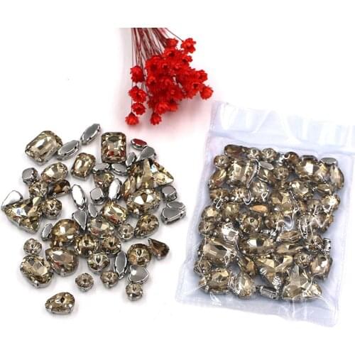 Wedding decoration mixed shape Light coffee sew on glass crystal claw rhinestones diy clothing accessories