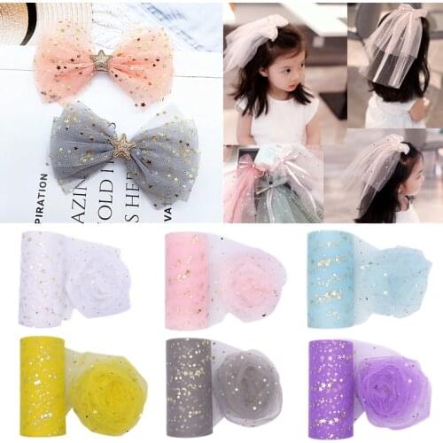 25 Yards/roll Glitter Star Moon Tulle Rolls Organza Mesh Fabric DIY Bows Headwear Girls Tutu Skirta Sewing Material Sequin Gauze