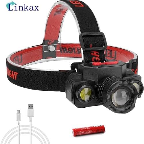1*XPE+2*COB LED Headlamp Telescopic Zoom Function Waterproof Headlight USB Charging Headlight For Outdoor,Hiking,Night fishing