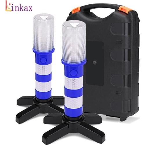 2PCS Portable LED Emergency Roadside Flares Detachable Stand Beacon Safety Strobe Light Warning Signal Alert SOS Lamps