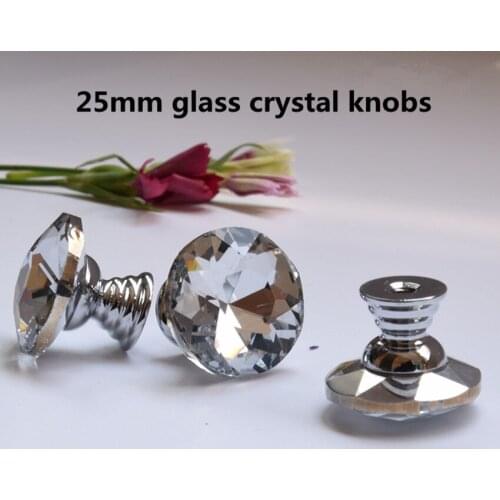 25mm modern simple glass crystal drawer shoe cabinet decoration box samll knobs pulls silver chrome pulls handles