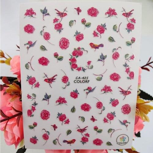 3D Nail Sticker Pink Rose Flowers Design Adhesive Art Stickers for Nails Foil Decoraciones Decals Manicure Accessories