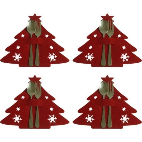 4PCS Non-woven Cutlery Storage Bag Christmas Tree Knives Forks Bags Holder For Decorate Your Party Table