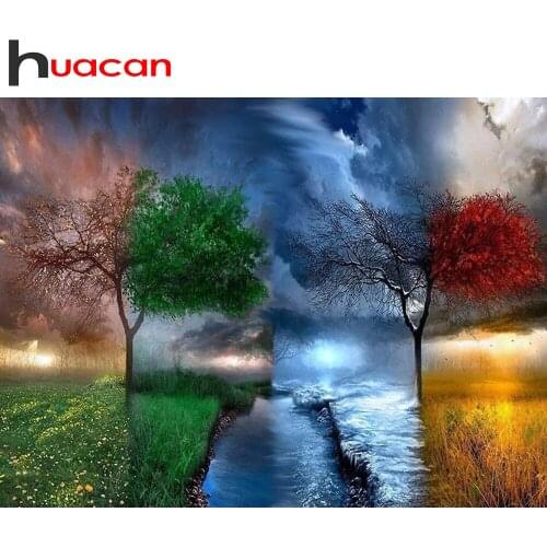 Huacan Diamond Embroidery 5D Tree Season DIY Diamond Painting Kit Mosaic Landscape Modular Pictures Decoration For Home