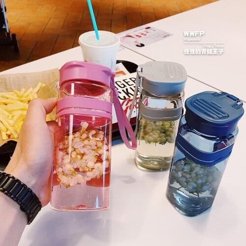 610ML Square Plastic Water Bottle Portable Drink Bottle Leak Proof Outdoor Bottle Fruit Juice Seal up Bottle School Student Cup