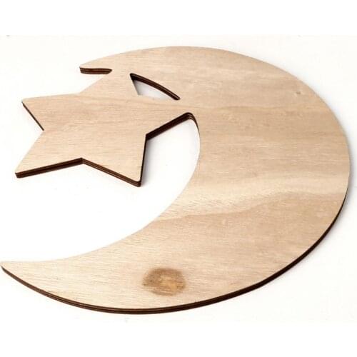 Rustic Wooden Crescent Moon Srar Eid Ramadan Party Food Serving Tableware Dessert Pastry Tray Display Holder Decor Ornament