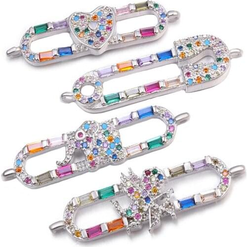 Juya DIY Rainbow Cubic Zirconia Gold/Silver Color Clip Charms Connector Accessories For Needlework Fashion Bracelet Making