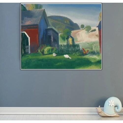 Canvas Oil Painting George Bellows"Barnyard And Chickens"Wall Aesthetic Backdrop Western Art Decor Poster Home Room Decoration