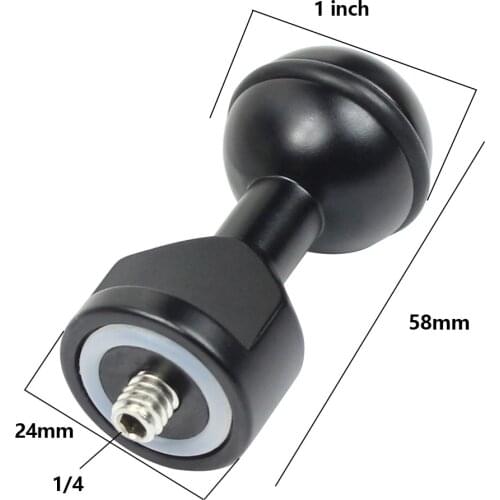 BGNing Aluminum Alloy 1 Inch Ball Head Diving Photography Bracket 1/4" 3/8" Screw For Gopro Hero 8 Action Camera Flash Light