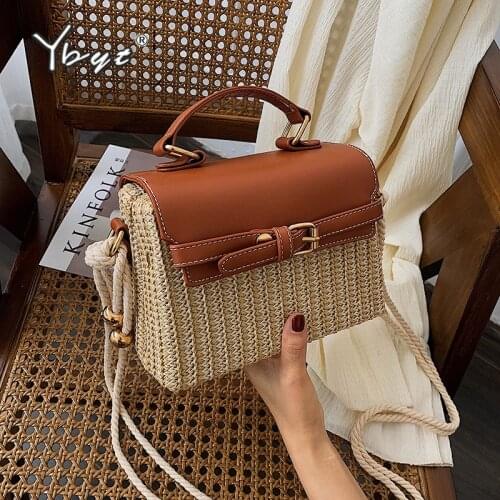 YBYT summer straw messenger bags for women high quality hand woven women designer handbag fashion shoulder bag travel beach bag