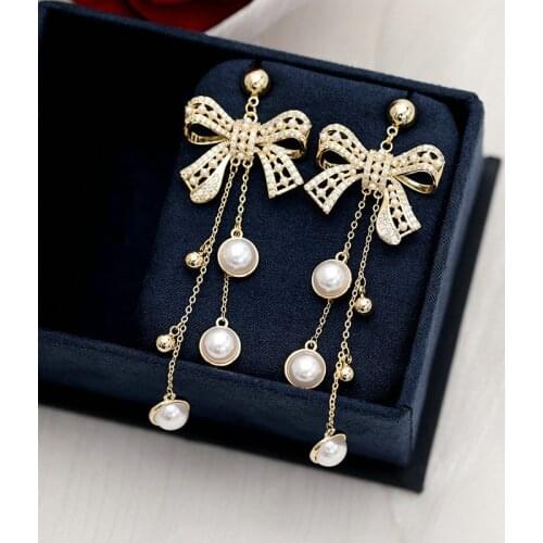 SINZRY hotsale bridal CZ drop earrings elegant cubic zirconia bowknot tassel wedding womens drop earrings