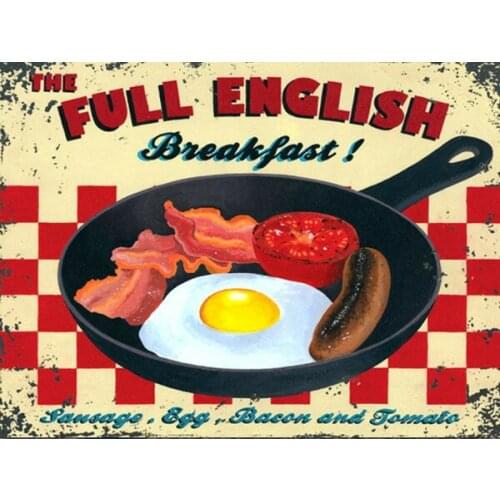 Metal Vintage Shabby-Chic Tin Sign Full English Breakfast Plaque