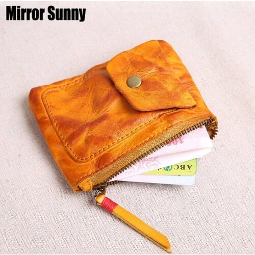 Handmade Genuine Leather Retro Mini Wallet Womens Change Purse Head Cowhide Leather Simple Thin Change Bag Coin Bag For Lady