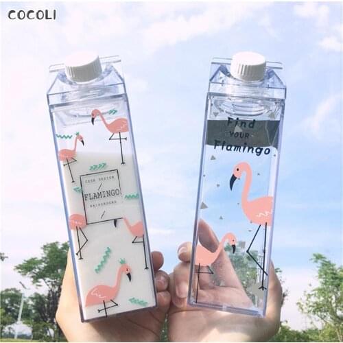 Cartoon Portable Plastic Cup 500ML Water Bottle Flamingo Drinking Milk Box Mug Girls Summer Outdoor Supplies Agua Mugs and Cups