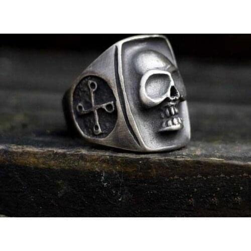 Stainless Steel Men Skull Cross Rings Domineering Punk Gothic HipHop Simple for Biker Male Boy Jewelry Creativity Gift Wholesale