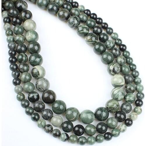 Natural Green Wood Grain Semi-precious Stone Round Loose Beads Strand DIY Beads For Making Necklace Bracelet Size 4-10mm