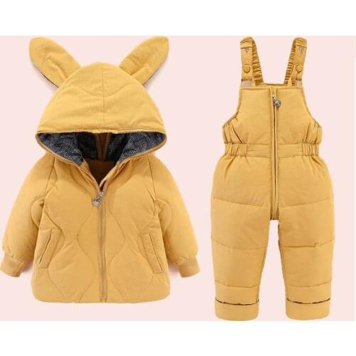 2020 New Children Down Jacket for Boys and Girls Thick Winter Coat White Duck Down Hooded Clothing Set Coat+romper Fashon Cute