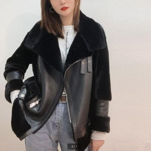 Genuine Leather Spring 2020 new lambskin wool coat women motorcycle street casual stitching jacket