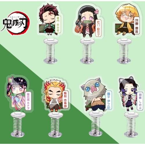 New Demon Slayer Anime Kimetsu No Yaiba Acrylic Stand Model Nezuko Zenitsu Figure Decoration Spring Rocking Cute Funny Toys