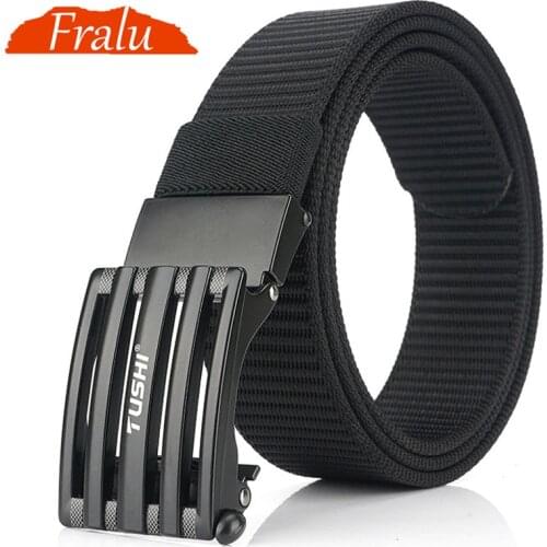 FRALU Official Product Mens Belt Alloy Automatic Buckle Durable Casual Nylon Jeans Belt Canvas Business Male Trousers Belt