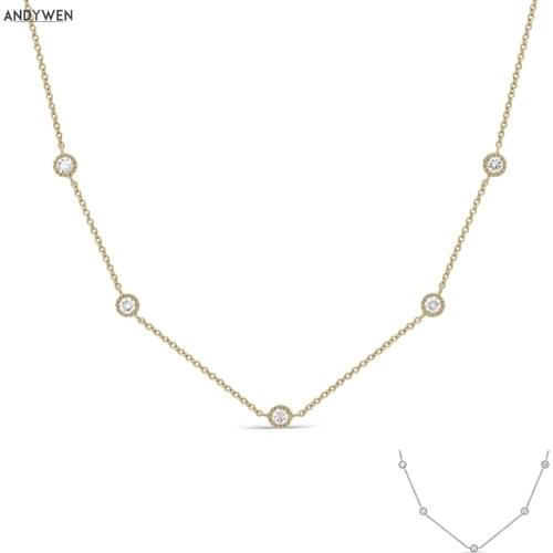 ANDYWEN 925 Sterling Silver New Gold Zircon Charm Choker Long Chain Colgante Necklace Women Luxury Wedding Jewelry Fine Crystal