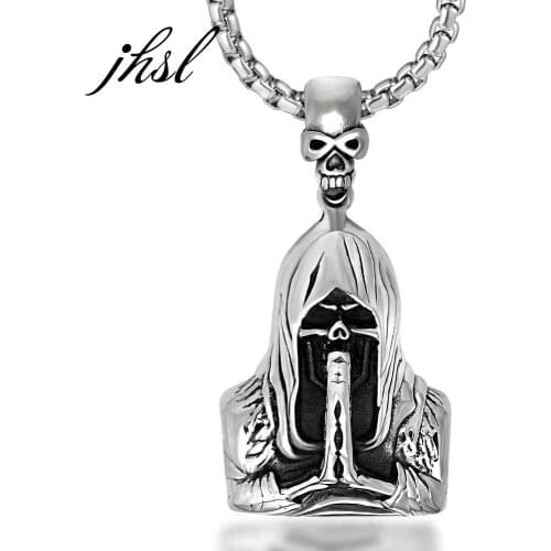 JHSL Big Large Size Men Stainless Steel Grim Reaper Pendant Necklace Fashion Jewelry for Male 55/60/70cm New Arrvial 2021