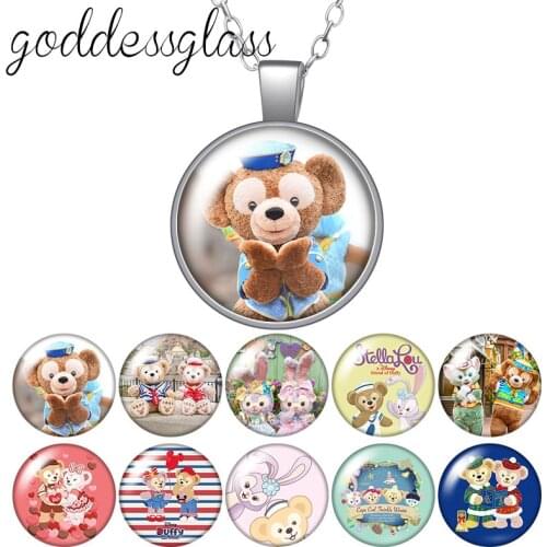 Disney Duffy and friends Stella Lou Shellie May Round Glass glass cabochon silver plated/Crystal pendant necklace jewelry Gift