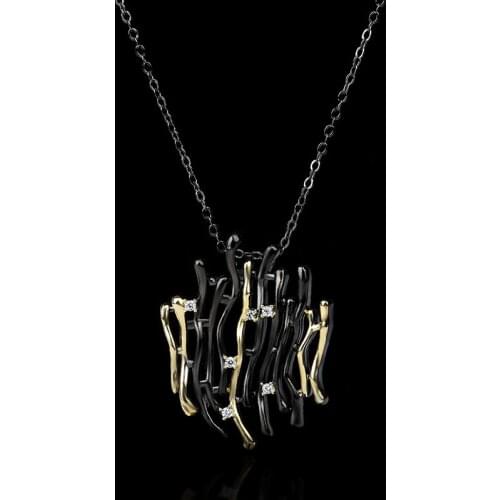 CIZEVA 925 Silver Black Gold Necklaces for Women Luxury Two Tone Hollow Pendant Necklace Sweater Chains Choker Italy Jewelry