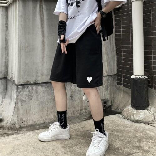 Korean Style Heart-Shaped Harajuku Casual Loose Straight-Leg Jogging Cycling Shorts Female High Waist Summer Sports Running