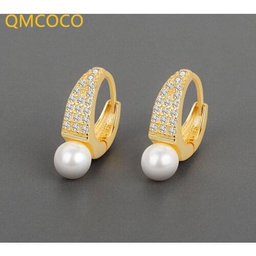 QMCOCO 925 Silver Pearl Zrcon Circle O-Shaped Earring For Woman Trendy Simple Temperament French Romantic Handmade Ear