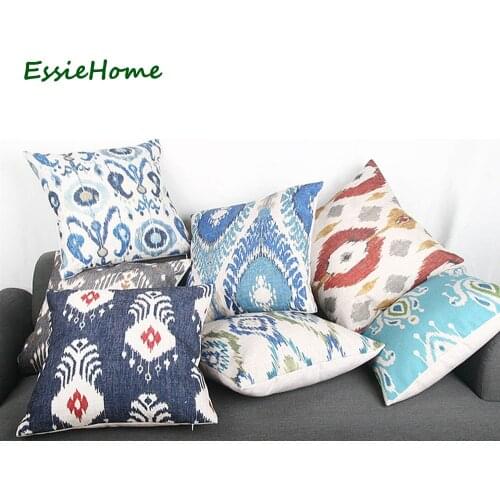 ESSIE HOME High-End Hand Print P Ikat Pattern Pillow Case Cushion Cover For Sofa Vintage Look Home Decoration Throw