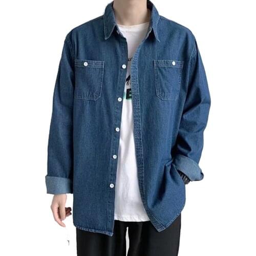 Mens long sleeved jeans shirts denim shirt fashion classic dress shirts streetwear clothing