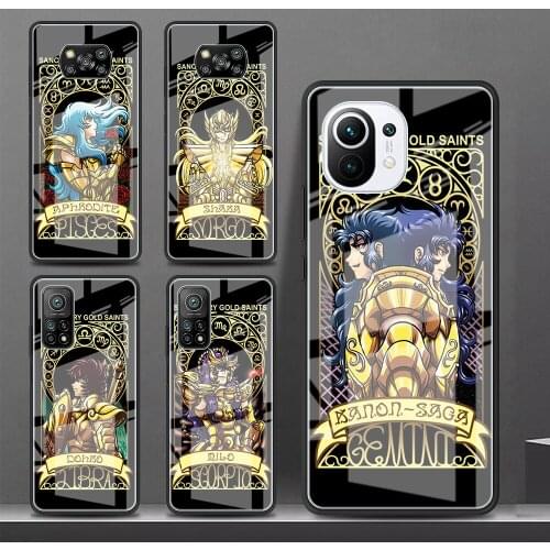 Glass Case for Xiaomi Redmi Note 9 9S 10 Pro 8 8T 7 9C Poco X3 NFC 9T 10T Lite 11 F3 Tempered Phone Cover Anime Saint Seiya Card