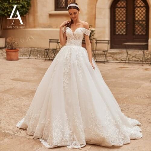 Wedding Dress Vintage Crystal A-Line Sweetheart Appliques Lace Bridal Gown Princess Court Train LelaAcra NO19 Vestido De Novia