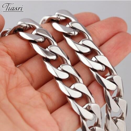Tiasri Halloween Friends Gifts Curb Cuban Link Chain Man Necklace Silver Color Stainless Steel Jewelry Accessories Wholesale14mm