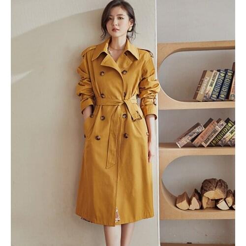 Temperament British windbreaker womens 2021 autumn new ginger lace up medium length coat