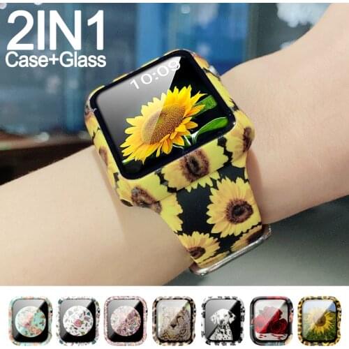2IN1 Tempered glass + watch Case For Apple Watch 5 4 3 2 40mm 44mm Full TPU cover For iWatch Series SE 6 5 4 38mm 42mm bumper