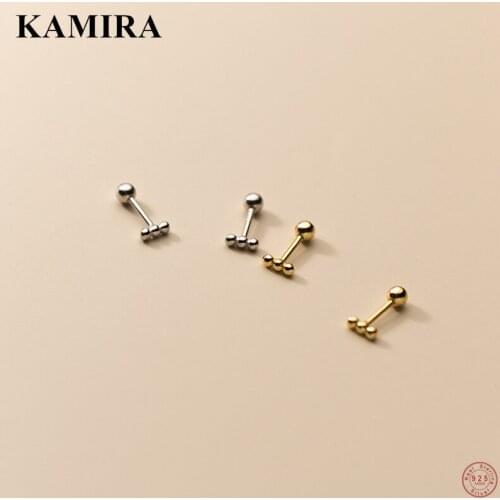 KAMIRA Real 925 Sterling Silver Minimalism Small Beans Bead Stud Earrings for Women Teen Party Chic Simple Fine Jewelry Gift New