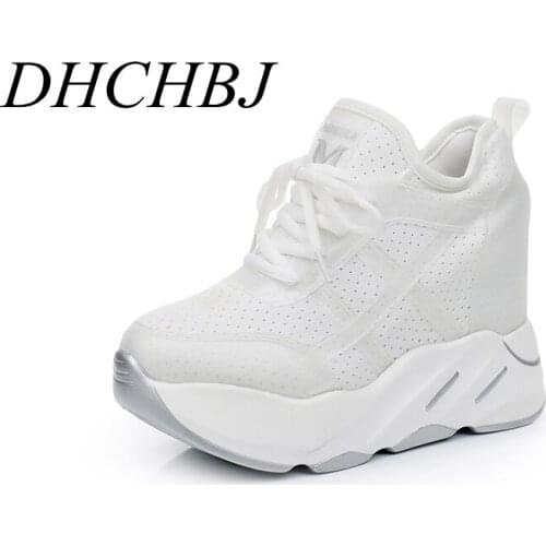 New Women Summer Mesh Platform Sneakers Trainers White Shoes 11CM High Heels Wedges Outdoor Shoes Breathable Casual Shoes Woman