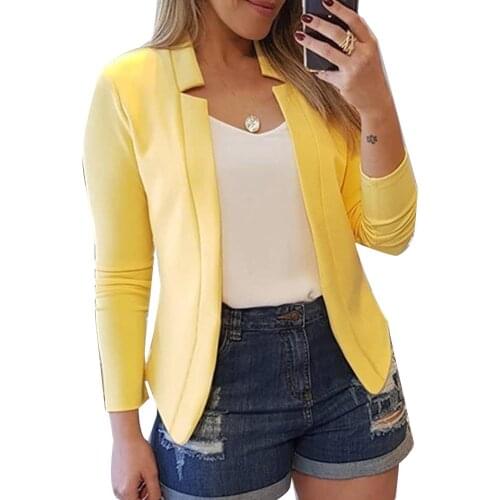 Plus Size Solid Color No Button Blazer Women Long Sleeve Slim Suit Jacket Coat Work Suit Coat Office Lady Solid Slim Blazers