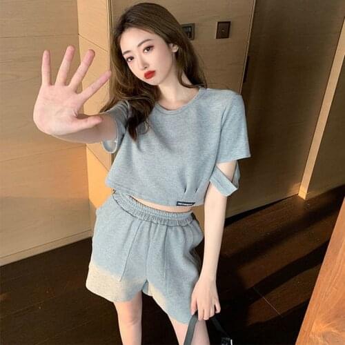 2021 New Spring Summer Womens Tracksuit Short T-Shirt High Waist Thin Shorts Simplicity Casual Sports Suit Women Outfit