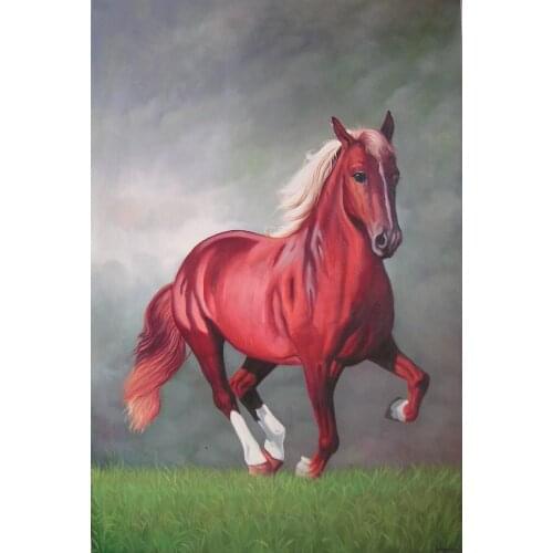 Canvas Art Animal Oil Painting for Living Room Wall Decoration Picture Painting Running Red Horse in Landscape Handmade