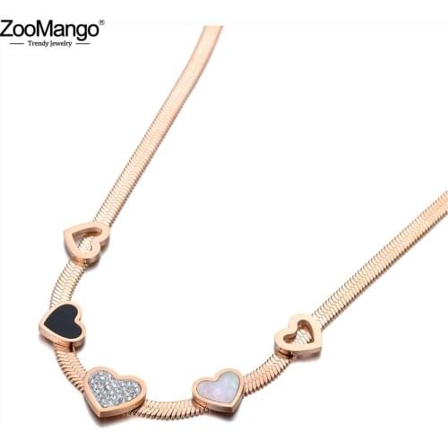 ZooMango Stainless Steel Acrylic & Shell Heart Charm Necklace Bohemia CZ Crystal Pendant Snake Chain Jewelry For Women ZN20046