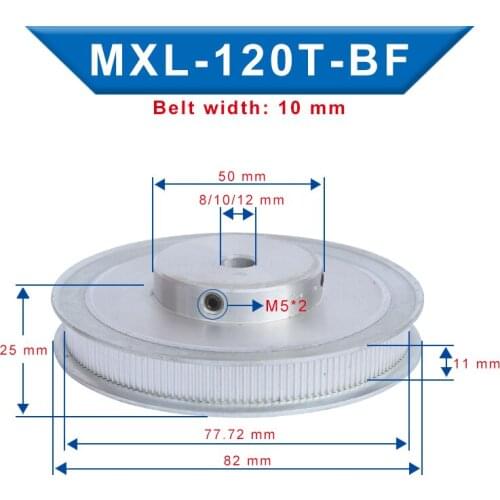 Timing Pulley MXL-120T Inner Bore 8/10/12 mm Belt Pulley Slot Width 11 mm Match with Width 10 mm MXL-Timing Belt For 3D Printer