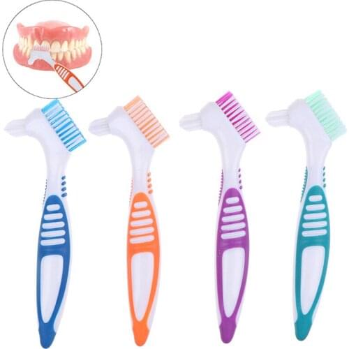1Pc Denture Teeth Brush Easy Grip Handle Double Sided Toothbrushes Colour Random