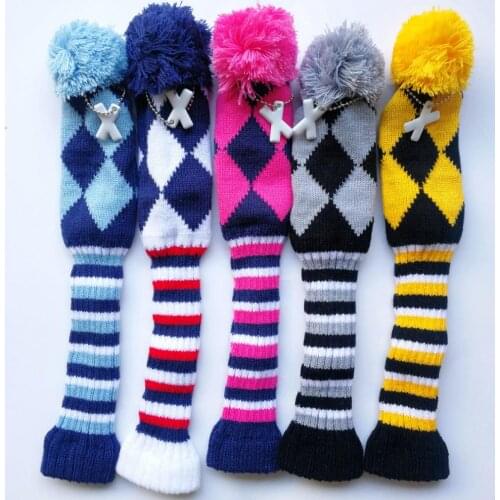 1pc Vintage Style Golf Head Cover Wool Knit Pom Pom Covers Golf Clubs Hybrid headcover