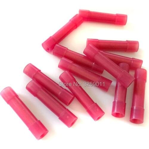 100PCS Long Full Insulating Middle Joint See-Through Nylon Insulated Butt Connector Solderless Wire Terminal 22-16 AWG Gauge Red